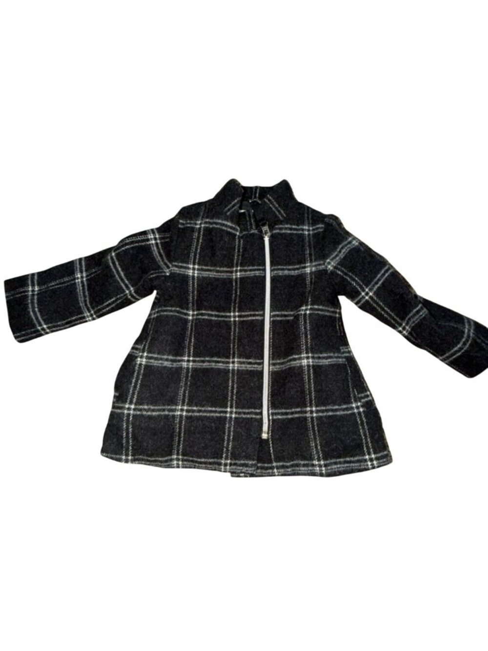 Cherokee Toddler Girls Black Plaid Wool Blend Zip Up Moto Pea Coat-18M